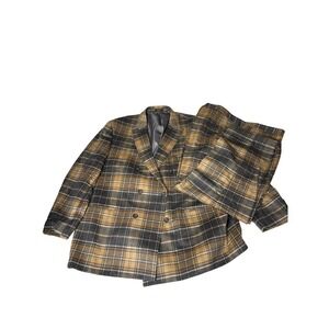 Apollo King  54R 49W Super 150s Wool Plaid Double Breasted Suit Tan Grey 2 Piece